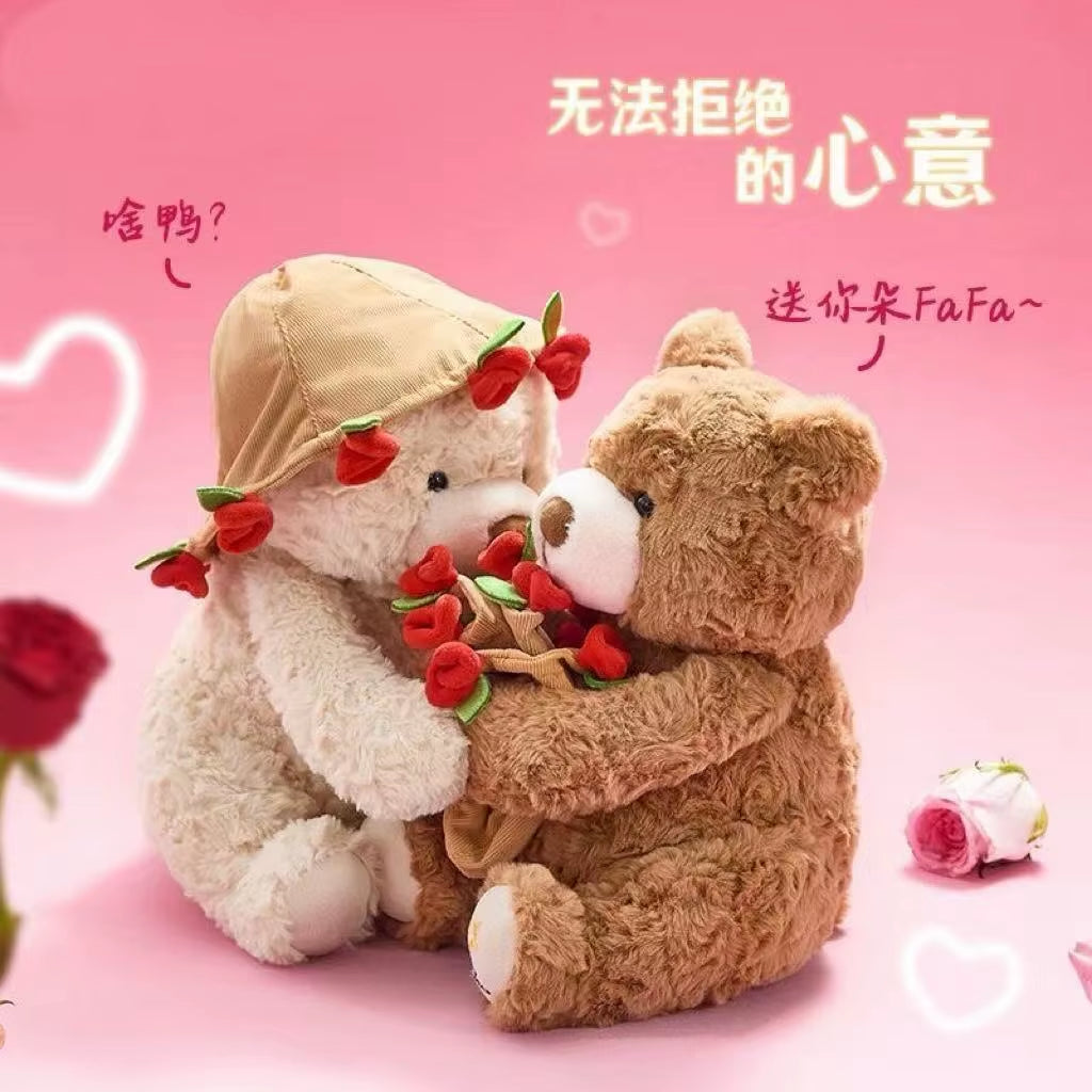 Kawaii Teddy Bear with Roses Plush Toy Soft Bear Stuffed Doll Romantic Gift for Lover Home Decor Valentine'S Day Gifts for Girls